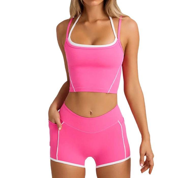 Sports Underwear Vest Shorts Suspender Bra Beauty Back Pilates Skinny High Elastic Fitness Running Yoga Set  Clothes for Women