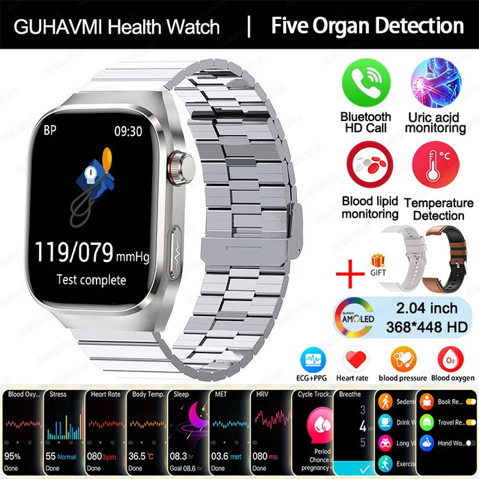 2025 New AI Intelligent Diagnosis ECG+PPG Smartwatch Health Protection Blood Lipids Uric Acid Heart Rate BT Call Smart Watch Men