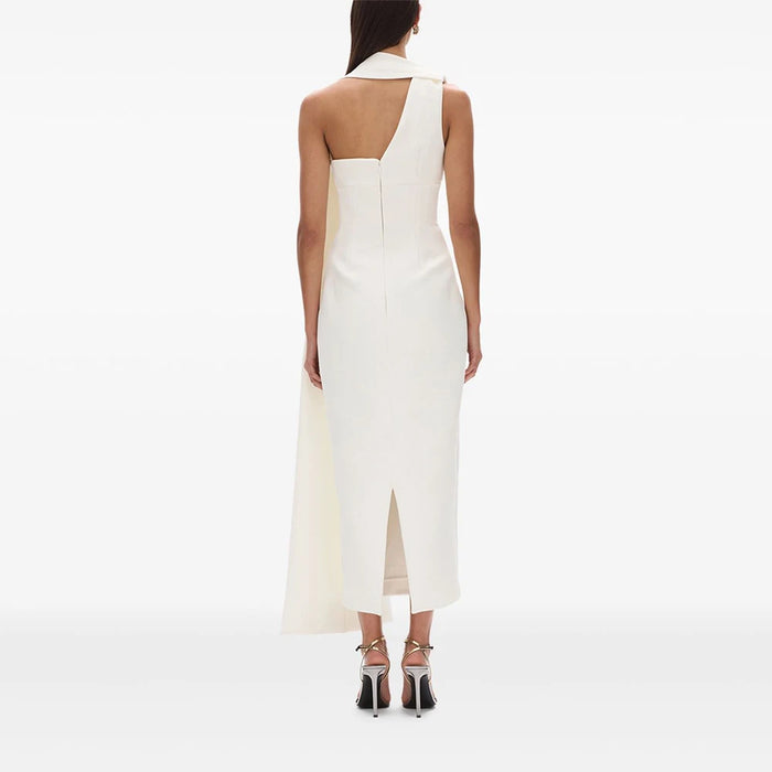 Women's Evening Dresses One Shoulder Tea Length Column Evening Gowns Midi Sleeveless Back Split Elegant Wedding Guest Dress 2025