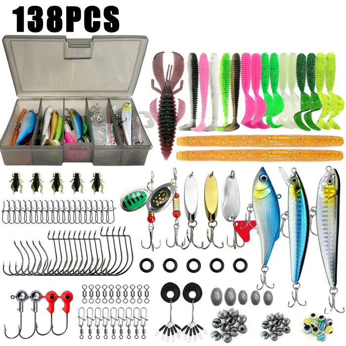 Fishing Lures Tackle Box with Crankbaits, Spoon, Hooks, Weights & Other Accessories, Fishing Bait Lure Gear Kit Gifts for Men