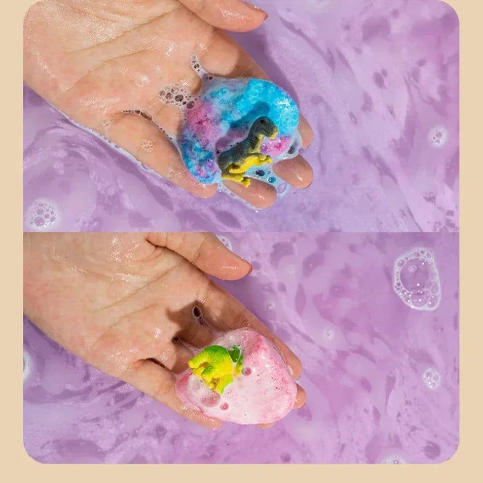 Dino Egg Spa Surprise Bath Bombs for Kids - Gentle Exfoliation, Deep Moisture & Skin Nourishment w/ Random Dino Toy，Handmade
