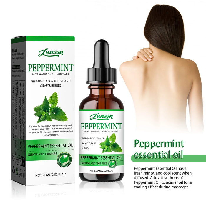 60ml Peppermint Essential Oil Natural Cooling Aromatherapy Oil for Diffuser, Massage & DIY Blends Handmade Fresh Mint Scent