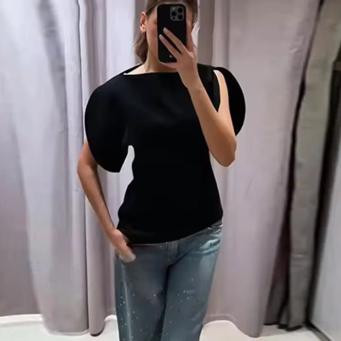 Women's 2026 New Blouses Tops Fashion Bubble Sleeves Asymmetric Women's Tops T-shirts Chic Joker Youth Travel Holiday Tops