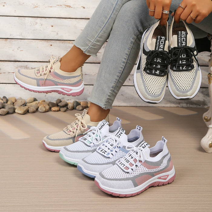 Women's sports shoes breathable flying woven mesh outdoor anti-slip shoes  comfortable running women  shoes free shippiing shoes