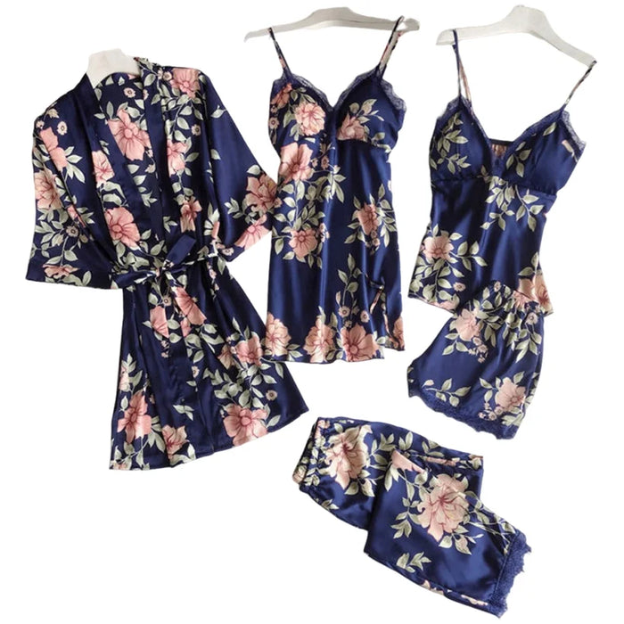 Ladies' sexy pajamas fashionable bathrobes home clothes five piece set suspender nightgown comfortable lace sleepwear underwear