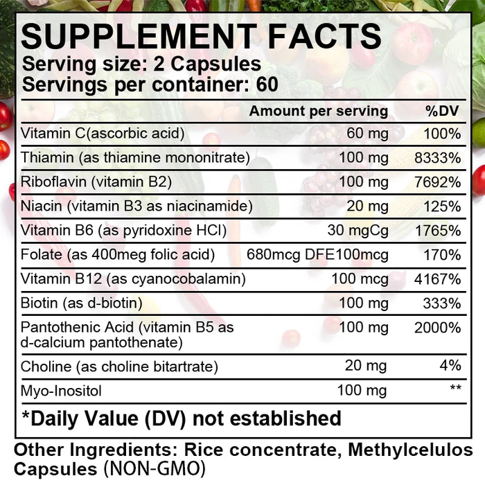 High Strength Vitamin B Complex Supplement, with Vitamin C, for Stress & Fatigue Relief, Metabolism & Heart Health, Women & Men