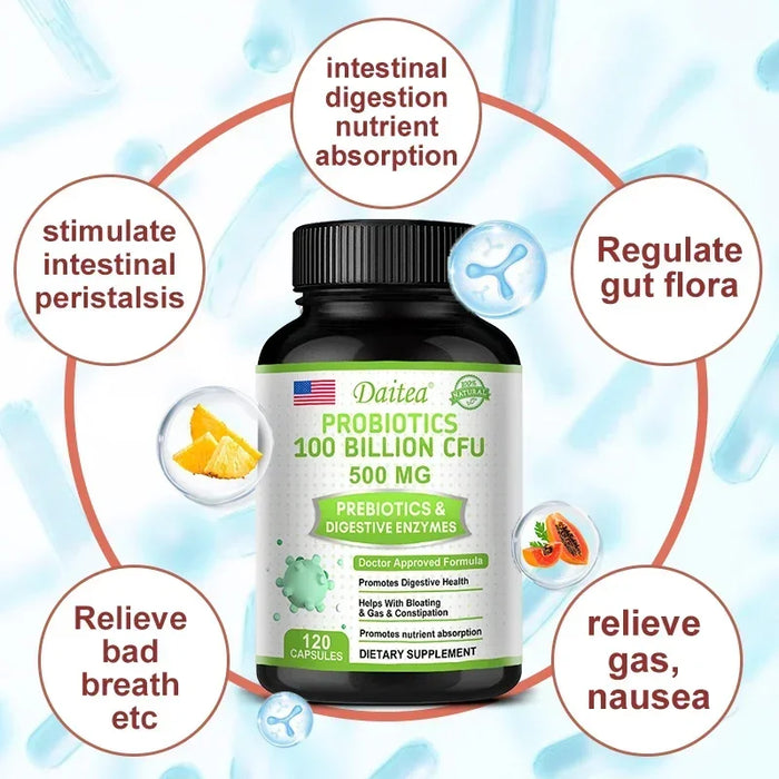 Organic Probiotics Capsules Supplement 100 Billion CFU 500mg Probiotics Helps Gut Health, Balanced Gut Probiotics