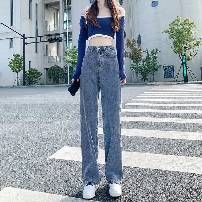 High-waisted Straight Jeans for Women in Spring and Summer 2025 New Loose and Slim Small Draped Wide-leg Floor Pants