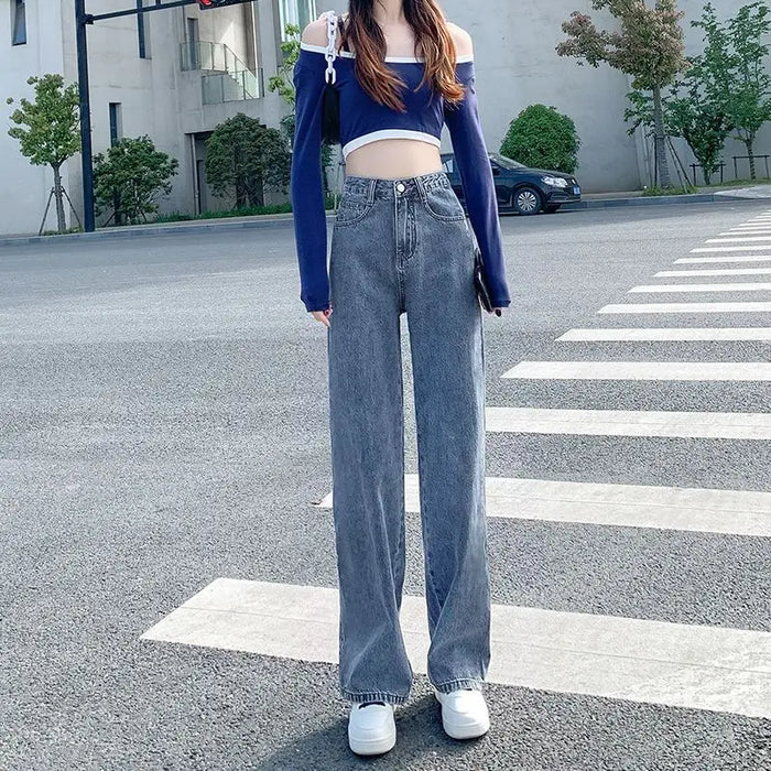 High-waisted Straight Jeans for Women in Spring and Summer 2025 New Loose and Slim Small Draped Wide-leg Floor Pants
