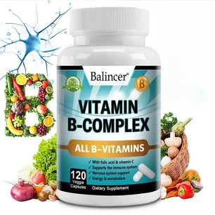 Vitamin B Complex Supplement, Containing Folic Acid and Vitamin C, Supports Energy, Immune Health, Antioxidant Supplement