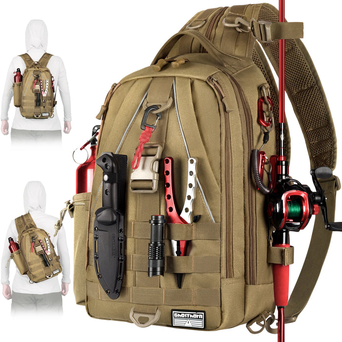 Fishing Backpack Tackle Sling Bag - Fishing Backpack with Rod Holder - Tackle Box Fly Fishing Gifts for Men Women