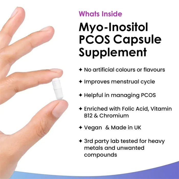 Myo-Inositol PCOS Supplement - Promotes Hormonal Balance and Ovarian Health, Regulates Menstrual Cycles, and Improves Mood