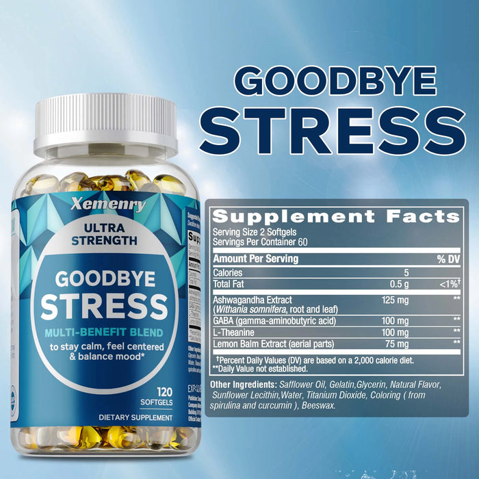 Stress Relief Capsules with GABA, L-Theanine, Mood & Stress Relief 120 Capsules Gluten Free Non-GMO, Improve Memory