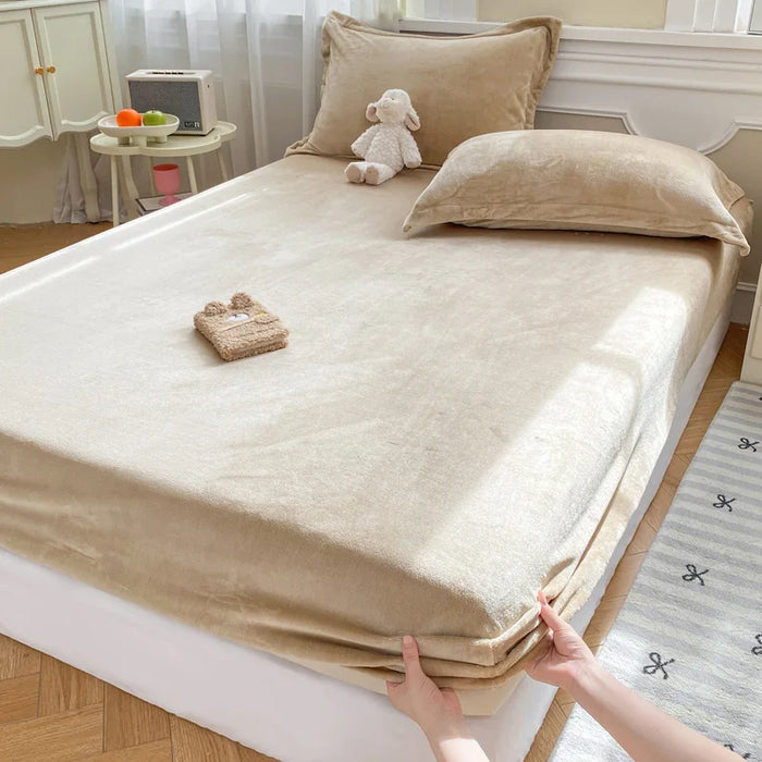 Warm Flannel Fitted Bed Sheet, Soft Comfortable Bed Sheets,Coral Fleece Mattress Cover,Plush Bedsheet,Autumn,Winter Home Bedding