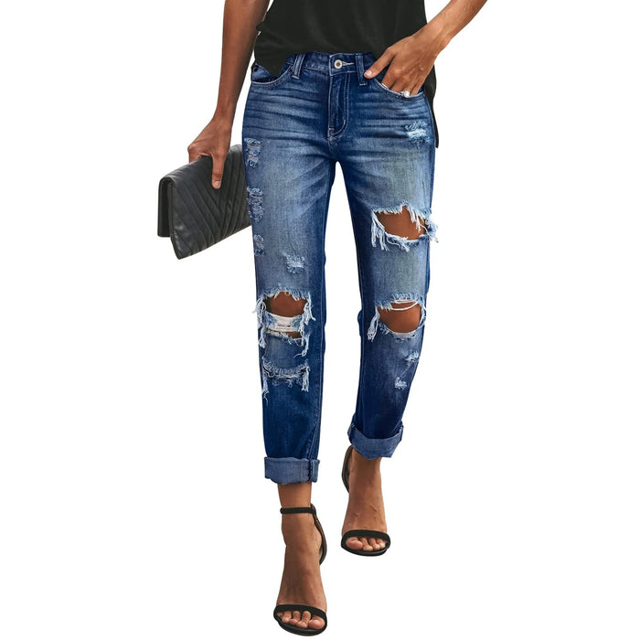Jeans Fashionable Women Mid-Rise Vintage Trousers Ripped Style Warehouse Jeans Local Promotion Slim Casual Jeans Classic Style