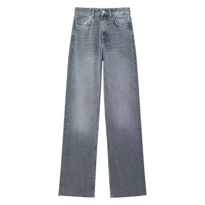 Denim Pants for Women High Waist Wide Leg Jeans Fashionable Versatile Classic High Waist with Worn Decoration Origin China
