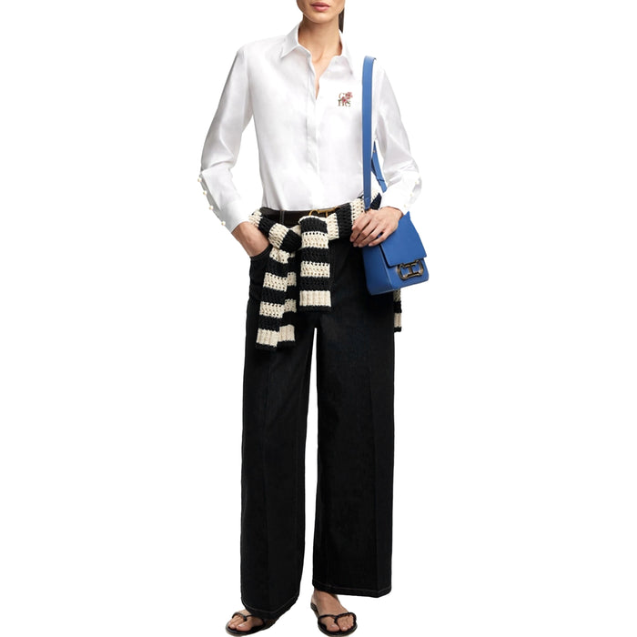 Women Blouse Casual Long Sleeve Shirts Embroidered Flowers Elegant Lapel Loose Shirt Single Breasted Solid Office Female Shirts