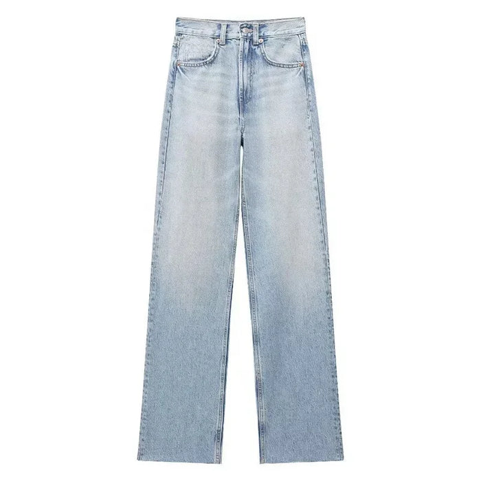 Denim Pants for Women High Waist Wide Leg Jeans Fashionable Versatile Classic High Waist with Worn Decoration Origin China