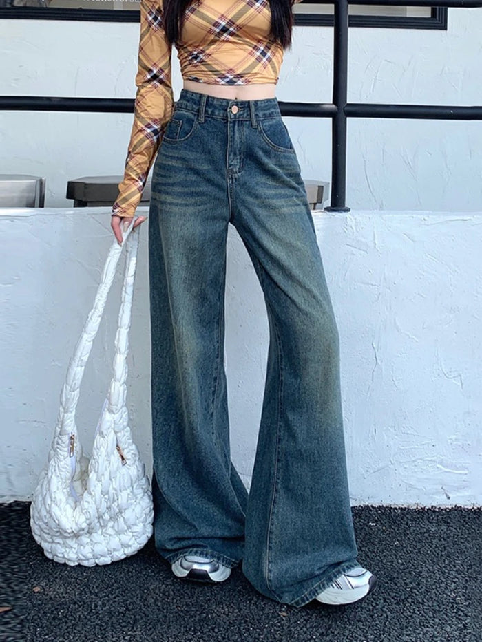 Women's Jeans Denim Pants 2026 Euramerican High Waist Girl Style Jean Trousers Colorful Straight Leg Wide Leg Pants