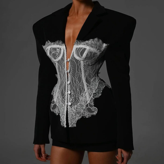 Lace Patchwork Suit Women's Clothing Fashionable and Sexy Hot Girl 2025 Summer Fashion New Jackets