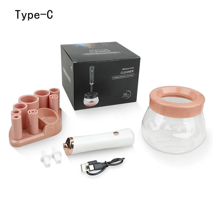 Makeup brush cleaning and drying machine, electric cosmetic automatic brush rotator, with 8 sizes of rubber collar, can be clean