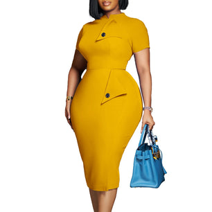 Ladies Choir Dresses 2024 for Church Summer Vintage Elegant Modest Mandarin-Collar Button Pocket Office Bodycon Midi Dress