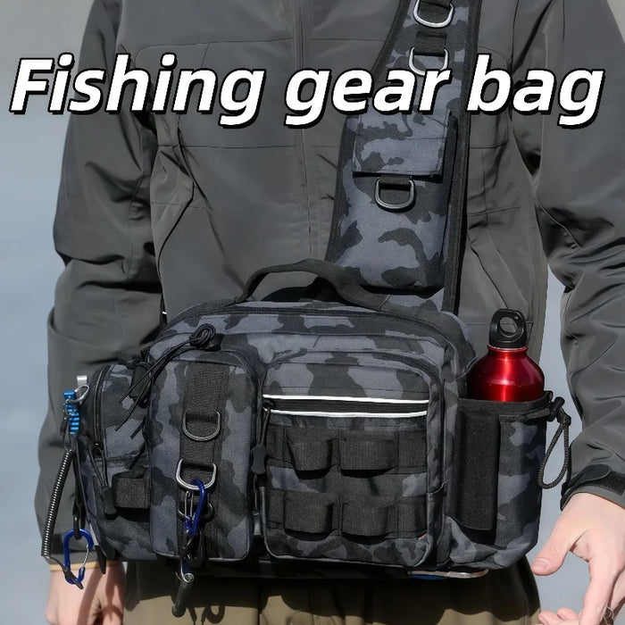 Fishing Backpack with Bait Box and Gear Storage Men's Outdoor Fishing Bag with Rod Support Sling Durable Waterproof Adjustable
