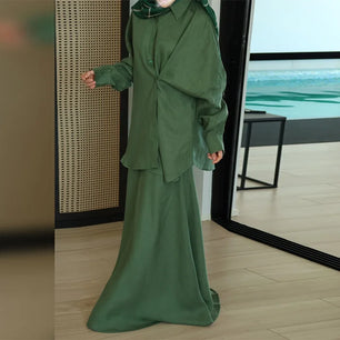 Women's Clothing 2025 Summer New Fashion Design Sense Lapel Long Sleeved Shirt High Waist Skirt Set