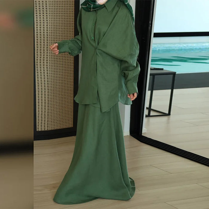 Women's Clothing 2025 Summer New Fashion Design Sense Lapel Long Sleeved Shirt High Waist Skirt Set