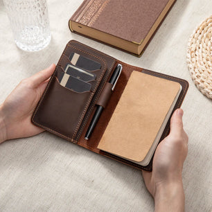 Journal Cover for Field Notes Leather Multifunctional Organizer with Pen Loop, Business Card Holder, for 3.5