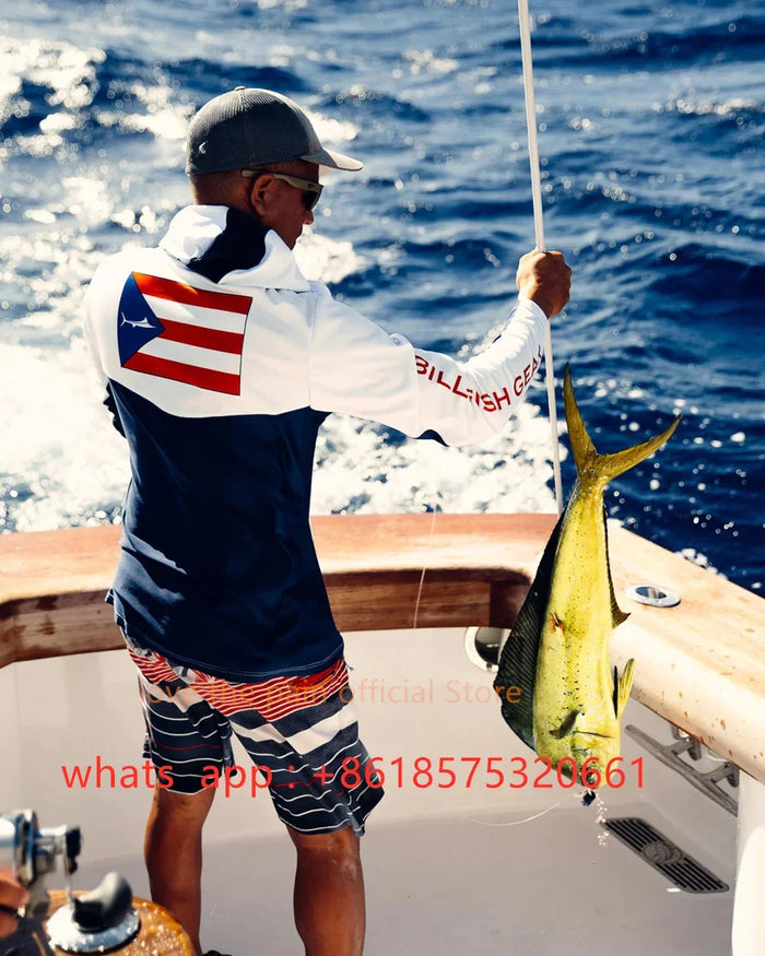 Bill Fish Gear Mens Long Sleeve Fishing Hoodie Shirts Fishing Performance Apparel Camisa De Pesca Fishing Sun Protection Jerseys