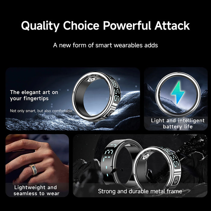 Smart Ring With Sleep Monitoring 5ATM Waterproof Gesture Swipe Video Long Battery Life