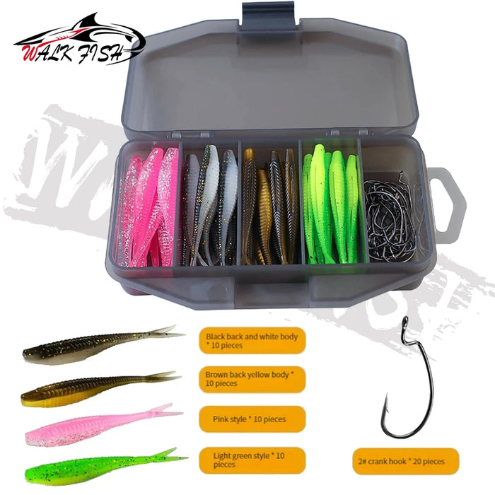 WALK FISH 61 Pieces/Set Of Bionic Fish Soft Bait Fishing Gear With Hook Storage Box Soft And Portable Outdoor Fishing Gear