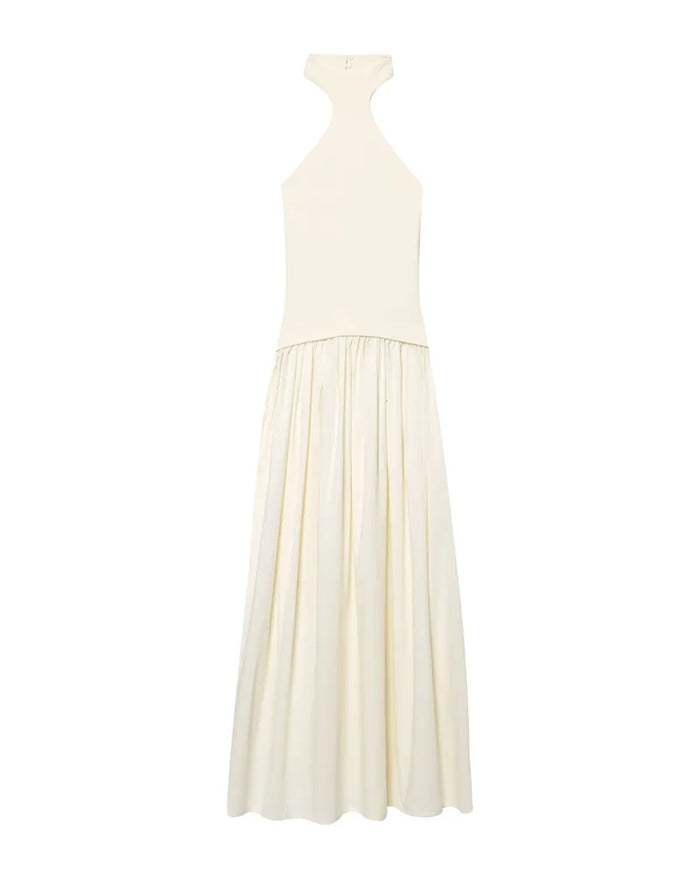 Women's Dress New Summer 2025 White Halterneck Panelled Dress Sexy off-the-shoulder design Elegant temperament Personality
