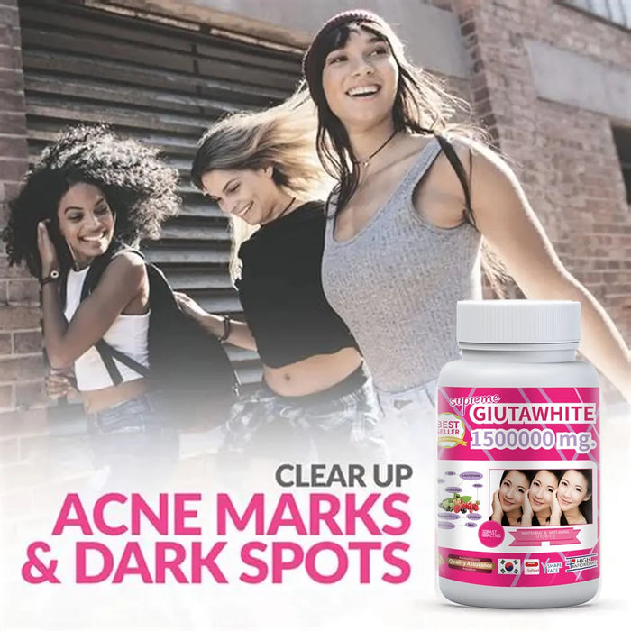 Collagen Supplements with Vitamin C & Biotin | Gluta White 1500000mg Hydrating Formula Skin Whitening Pills | 30 Liquid Softgels