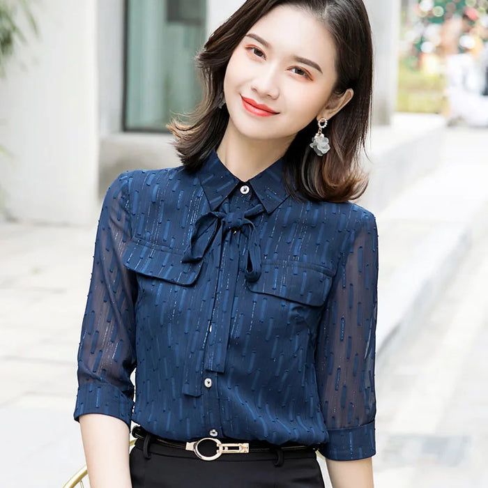 New Fashion Women Shirt Blusas Mujer De Moda 2022 Half Sleeve Chiffon Blouses Office Ladies Camisas Work Tops