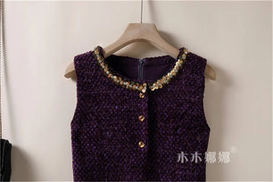Womens Dresses Small Fragrant Tweed Vest Skirt Beaded Sequined Tweed A word Loose Dress 2025 Spring and Autumn new Women's Dress
