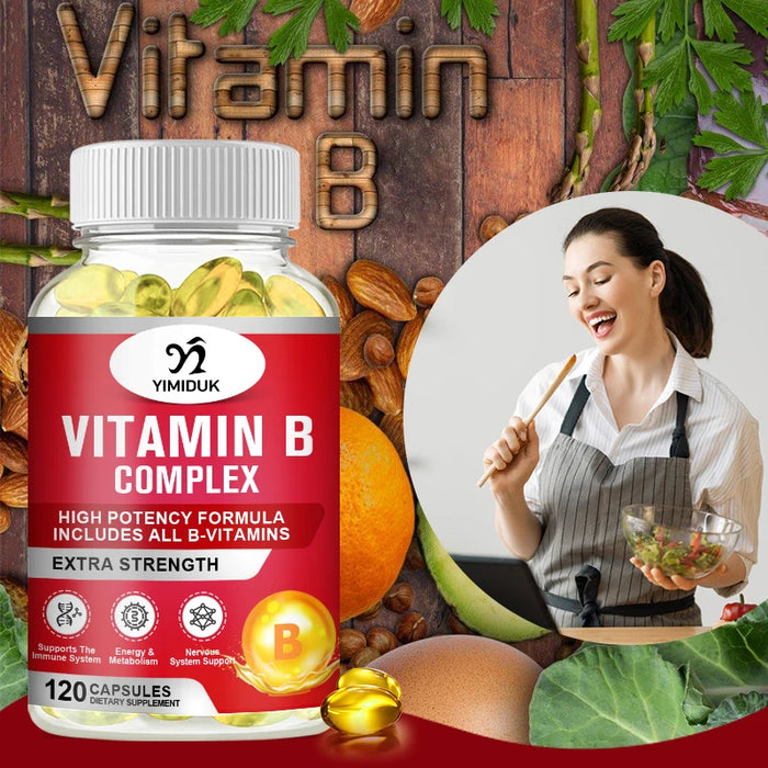 High Strength Vitamin B Complex Supplement, with Vitamin C, for Stress & Fatigue Relief, Metabolism & Heart Health, Women & Men