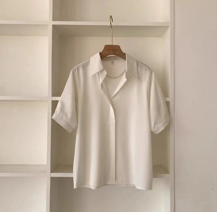 Summer Women's Blouse Casual Loose Short Sleeve Ladies' Shirt Fashion White Pullover Button Up Female Clothing Elegant Waman Top
