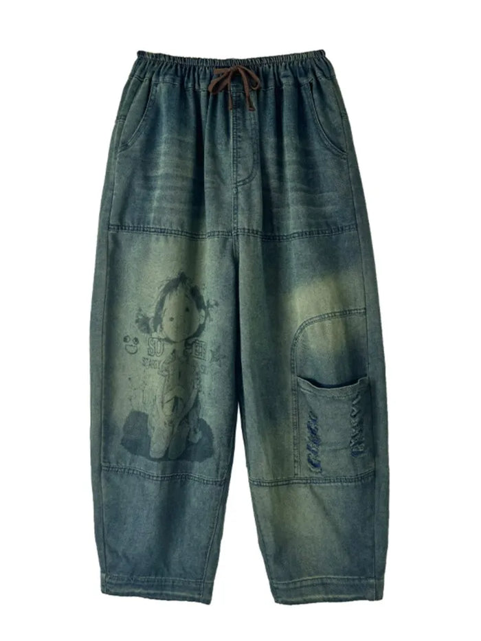 Oversized Jeans Spring Summer Pant Women Elastic High Waist Fashion Print Ladies Trousers Loose Woman Harem Pants