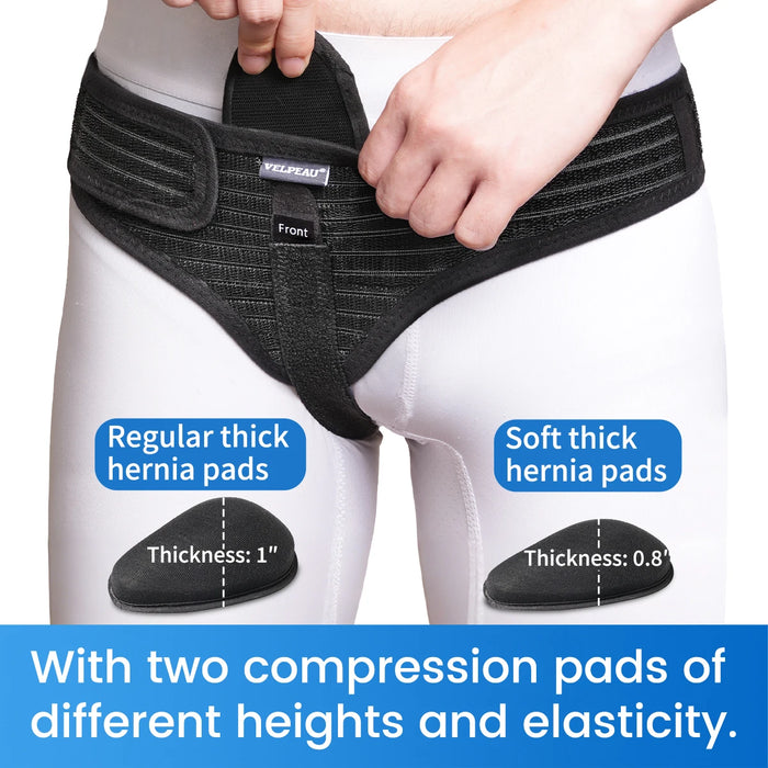 VELPEAU Hernia Belt for Left/Right Side Single Inguinal and Pain Relief, Adjustable Groin Hernia Recovery Strap for Men & Women