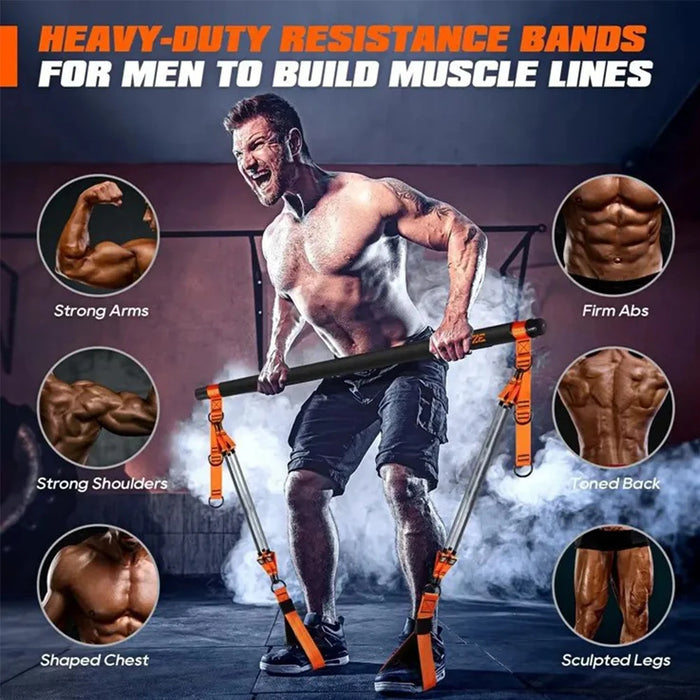 Pilates Bar Kit W/ Resistance Bands Multifunctional Pilates Bar Portable Yoga Pilates Stick Home Gym Strength Training Equipment