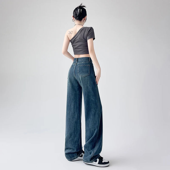 2025 Women's Jeans Spring And Summer Tall And Thin Loose Straight Jeans Fashionable Sexy Women's High Waist Wide Leg Pants