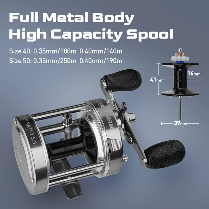 HANDING Flag Round Baitcasting Reel, Aluminum Stainless Steel Body Drag Reels, 13kg Max Drag, 5.3:1 Gear Ratio, 12+1 BB Reel