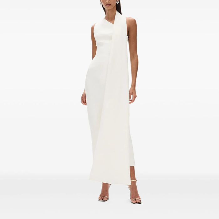 Women's Evening Dresses One Shoulder Tea Length Column Evening Gowns Midi Sleeveless Back Split Elegant Wedding Guest Dress 2025