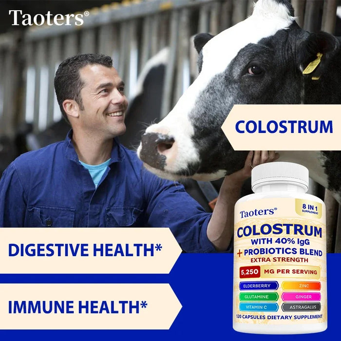 Colostrum Supplement, Contains 40% IgG + Probiotic Mixture, Support Gut, Muscle & Immune Health, Boost Immunity, for Men & Women