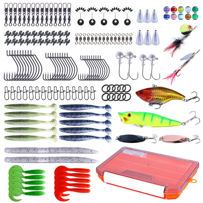 158PC Fishing Lures Set Full Kit Soft Hard Baits Metal Spoons Jigs Hooks Sinker Weight with Tackle Box Saltwater Freshwater Gear