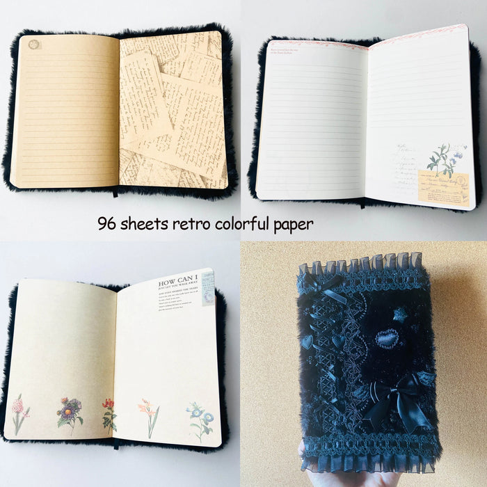 Black  Journal A5 Notebook Handmade Black Lace Diarys Journal Girl Gift Unique Cool Notebook 96 Sheets School Stationery