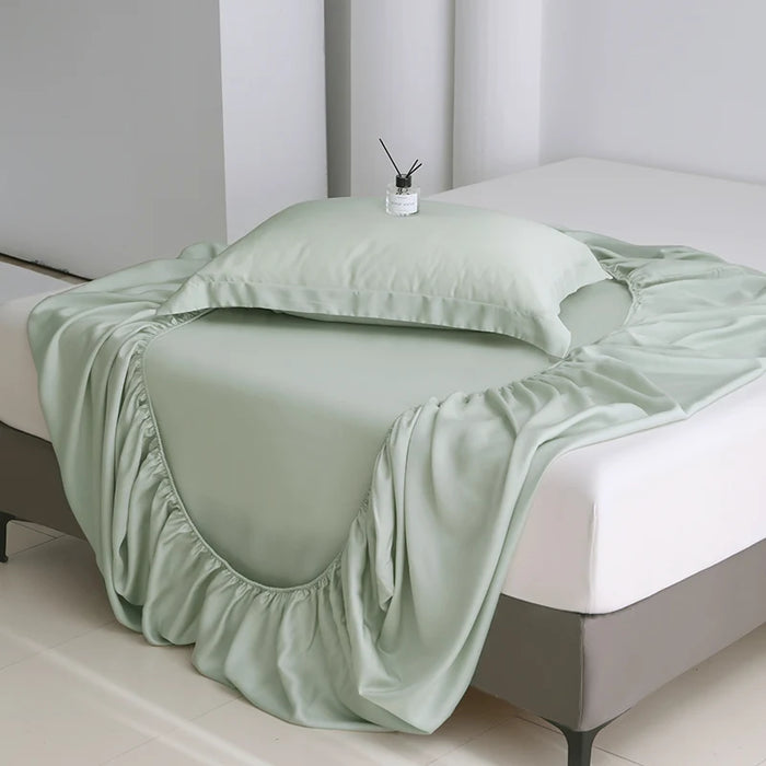 Home Bedding Fitted Sheet Set Bamboo Green Lyocell Fiber Mattress Cover&Pillowcase Eucalyptus Customized Sheet Set Deep Pocket