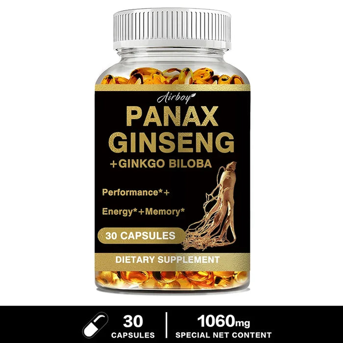 Panax Ginseng + Ginkgo Biloba - Increases Energy, Mood, Stamina & Performance Supports Mental Health